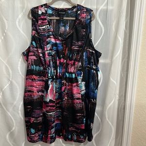 Lane Bryant, Sleeveless, Black Pink & Blue Print Top, Size 26